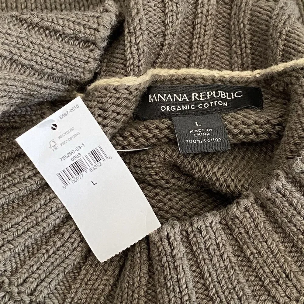 Banana Republic Sweater Men's Large Green Organic Cotton Crew Neck Oversized NWT